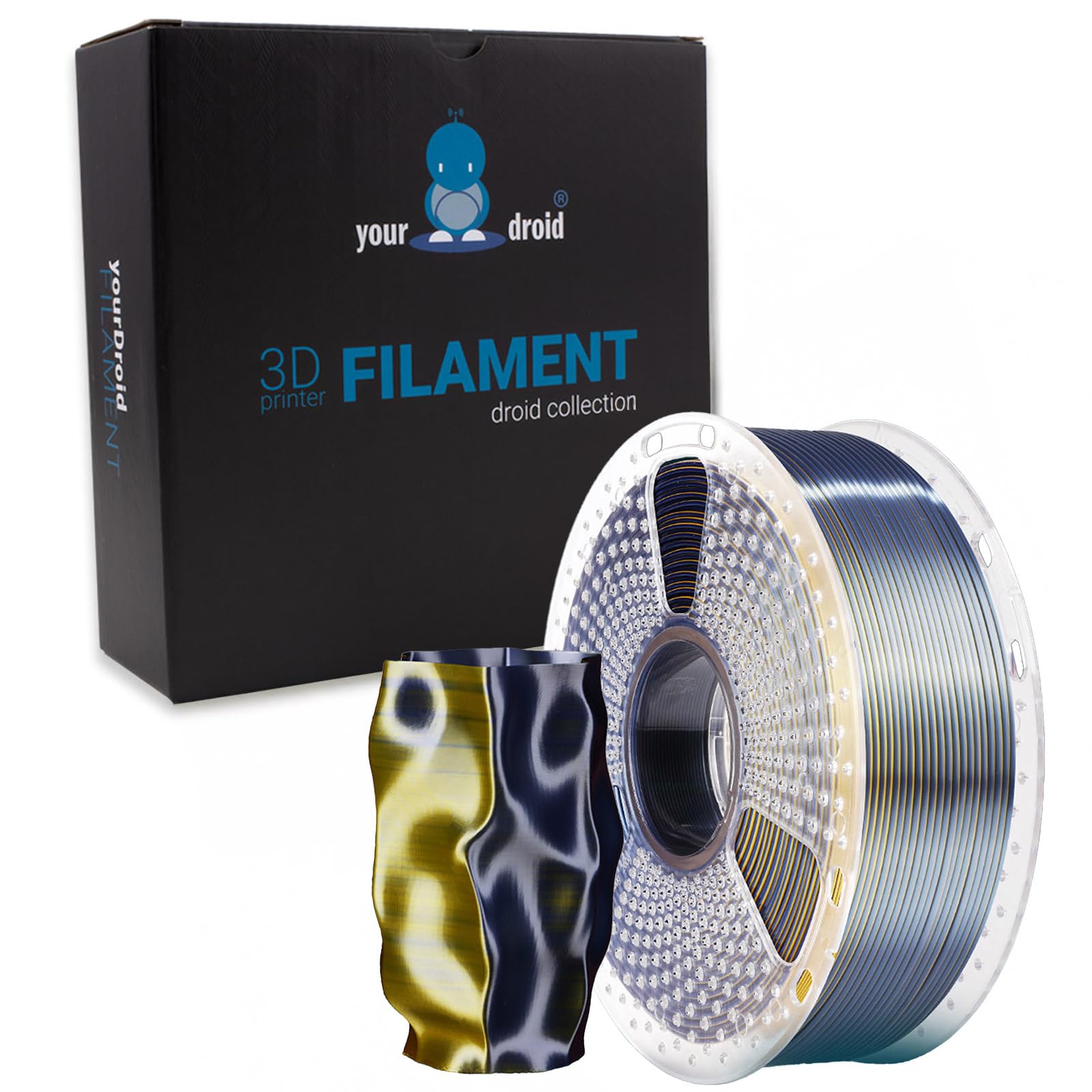 yourDroid DualColor Biosilk PLA+ Filament Schwarz/Gold 1.75mm 1kg von your droid