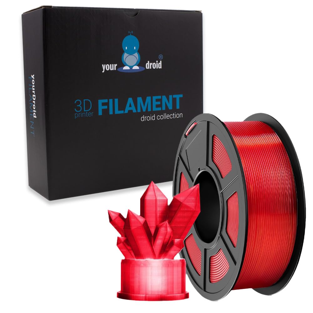 yourDroid PLA Filament Transparent Rot 1.75mm 1kg 3D-Drucker von your droid