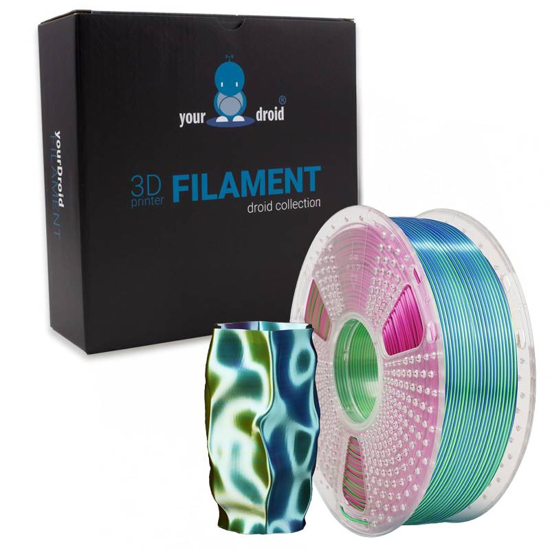 yourDroid Tri-Color Biosilk PLA+ Filament Blau/Grün/Lila 1.75mm 1kg von your droid