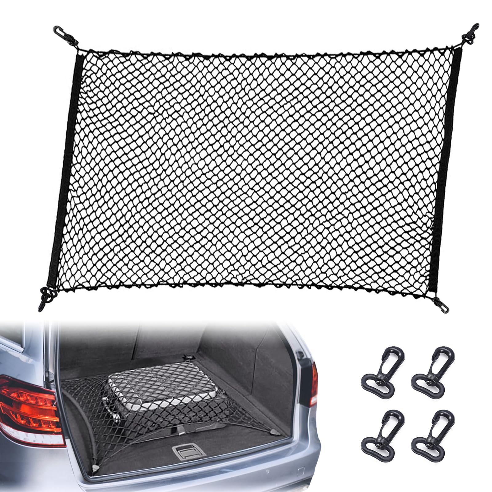 Kofferraum Netz aus Nylon, Kofferraumnetz 105x90cm, Universal Autonetz Kofferraum Gepäcknetz, Auto Zubehör für SUV, Organizer und Trennnetz für Haustiere und Gepäck (Schwarz) von yuejuhe