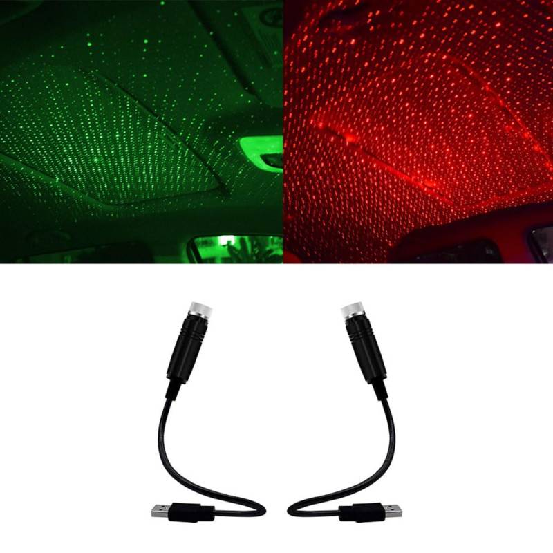 yufana 2 Stück Einstellbar Romantische Sternenhimmel Projektor Auto Licht, USB Projektor Lampe, Auto Sternenhimmel Licht, USB Stern Projektor Nachtlicht, für Alle Autos Party Wohnzimmer(Rot+Grün) von yufana