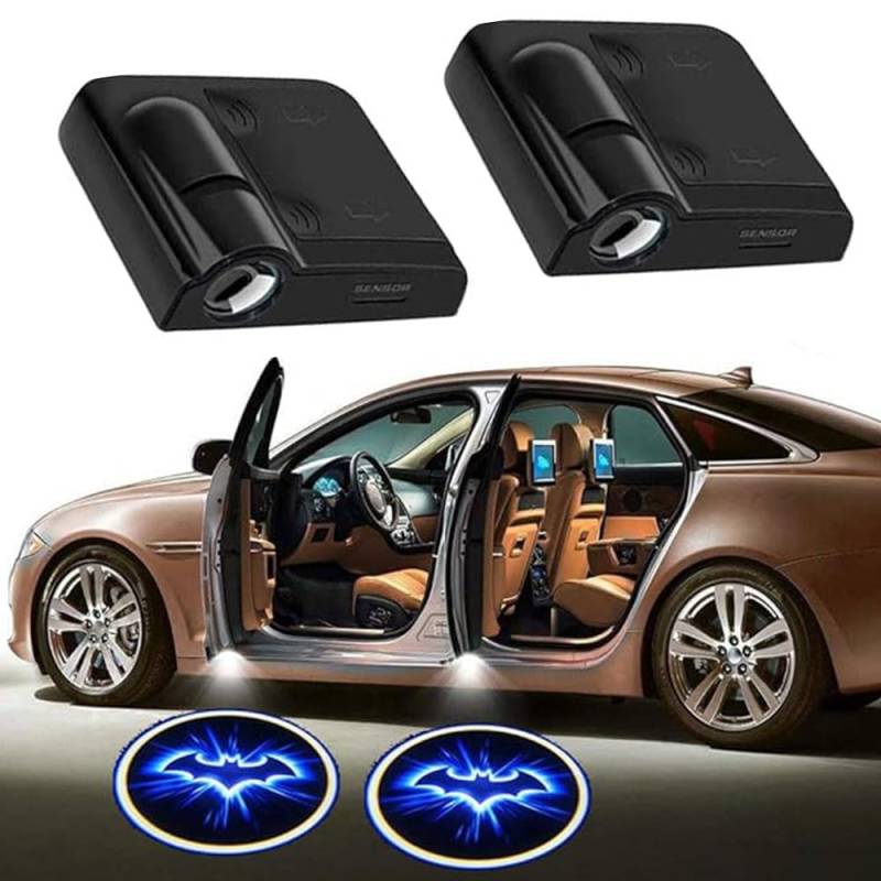 yufana 2 Stücke Autotür Willkommenslicht, Auto tür LED Logo Projektor Licht, LED Türprojektoren, Welcome Light, Universal Drahtlose Autotür Logo Licht Projektor-für Alle Auto(Blaue Fledermaus) von yufana