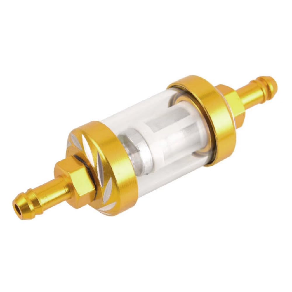 yufana 8MM Kraftstofffilter, Aluminiumlegierung Kraftstofffilter, Universal Benzin Filtration Zubehör, Waschbar, Wiederverwendbar, füR Motorrad, Roller, Motor, RasenmäHer und Dirt Bikes(Gold) von yufana