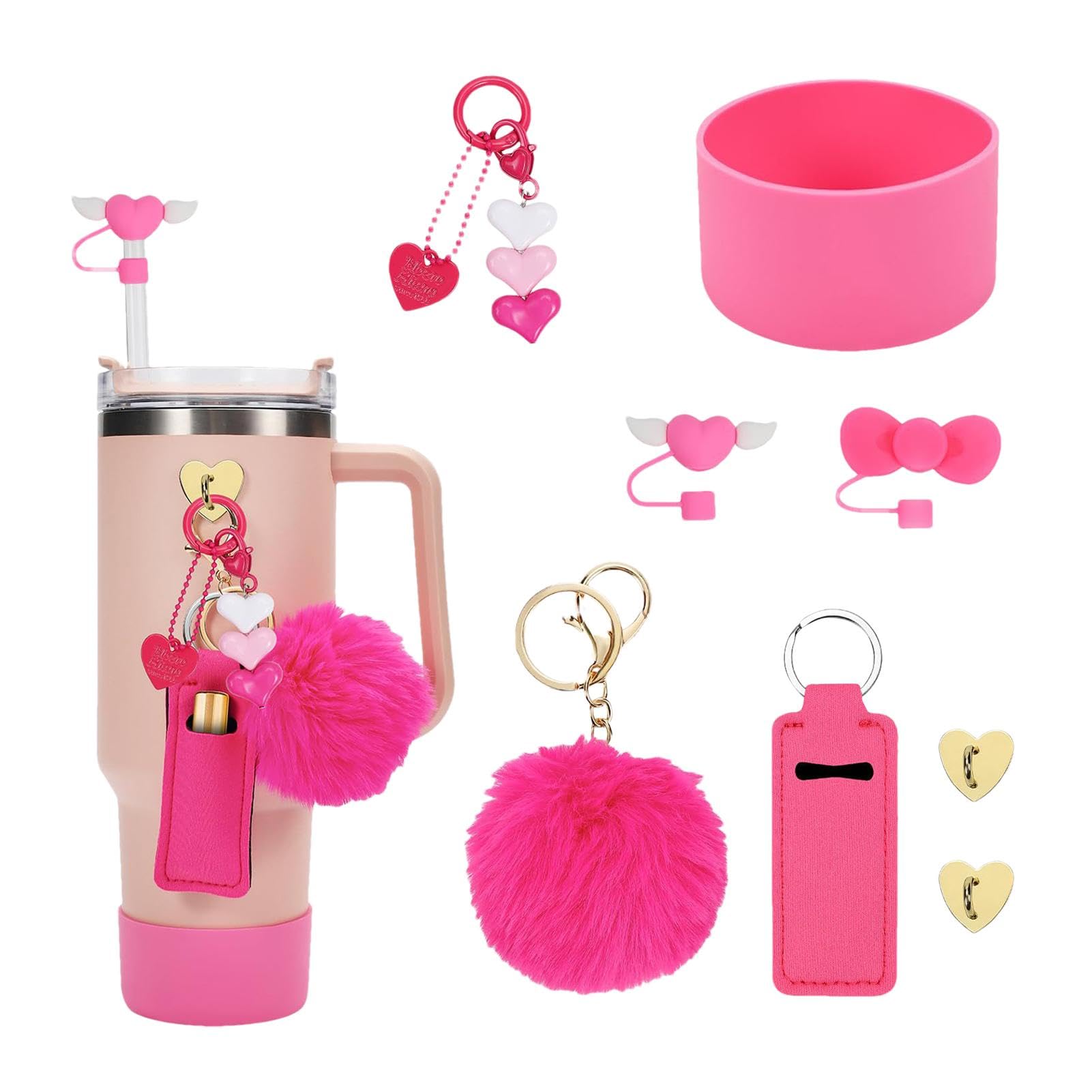 8 Stück Stanle Cup Zubehör, Stanle Cup Accessories, enthält Lippenstifthalter, Becherhülle aus Silikon, Strohhalmhülle aus Silikon, Schlüsselanhänger, (Cups Nicht enthalten) von yupeuooe