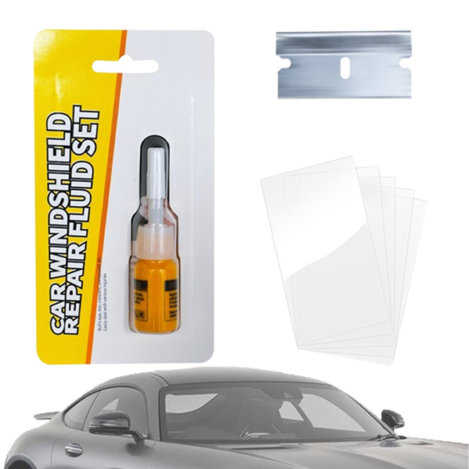 yupeuooe Windschutzscheibe Reparaturset, Auto Windshield Repair Kit mit 5 Ausgehärteter Film und 1 Klinge, GlasreparaturflüSsigkeit Steinschlag-Reparaturset Windschutzscheibe Glasreparaturset von yupeuooe