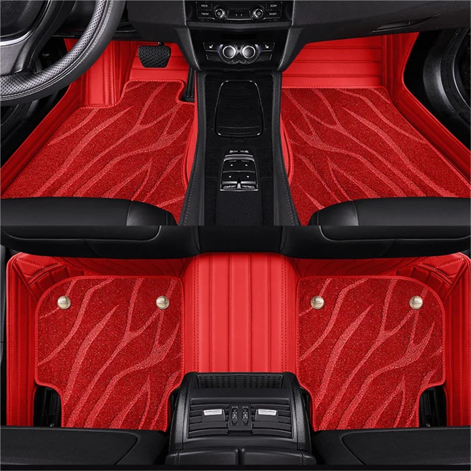 yuxinlugr Kompatibel mit Infiniti QX30 2018-Jahr, Auto-Fußmatten, luxuriöse Auto-Fußteppiche, PU-Leder, Samt und Nylon(Red and Velvet) von yuxinlugr