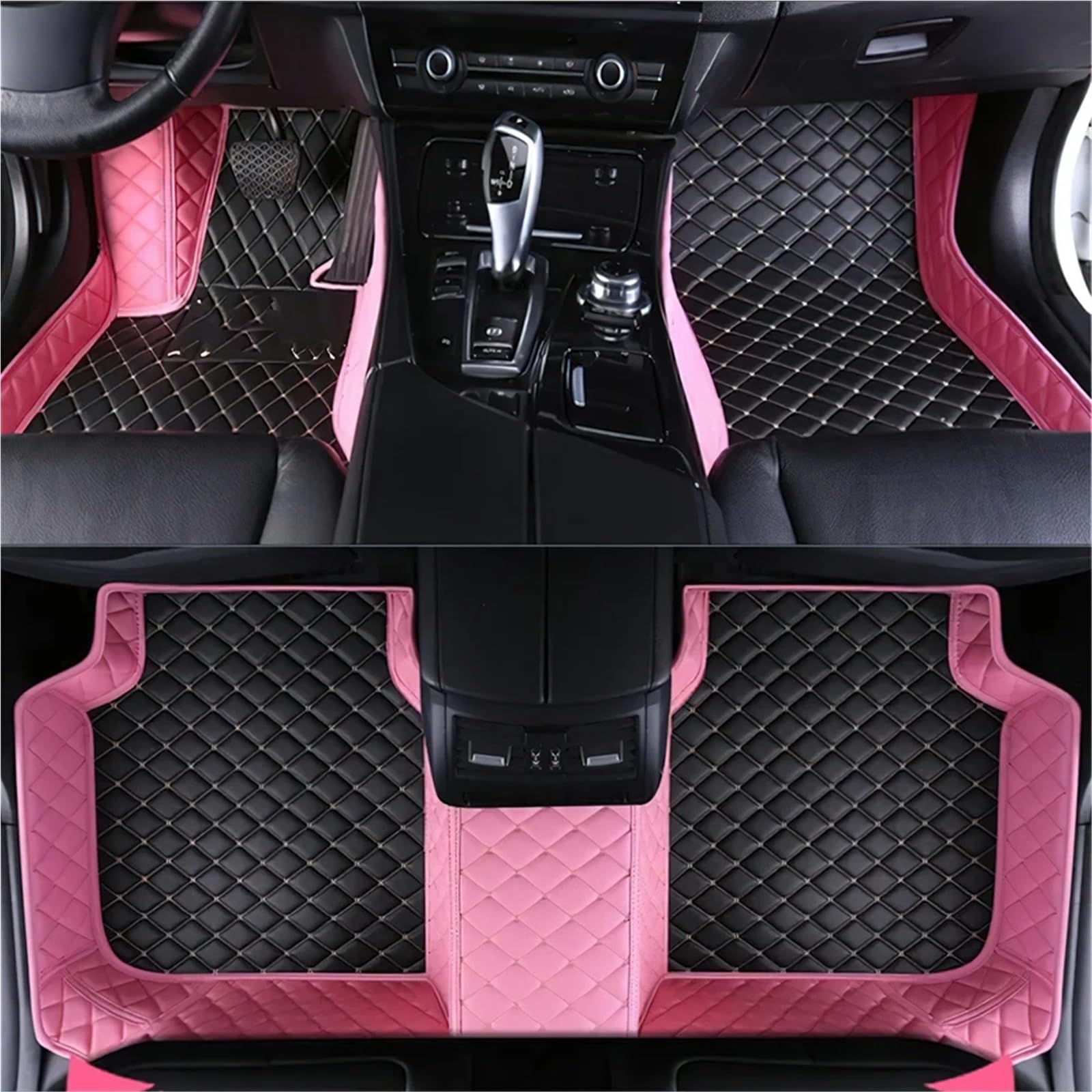 yuxinlugr Maßgeschneiderte Auto-Fußmatten, kompatibel mit Infiniti QX70 2014 2015 2016 2017 2018, Auto-Zubehör, Auto-Fußteppich(23-Black and Pink,LHD) von yuxinlugr