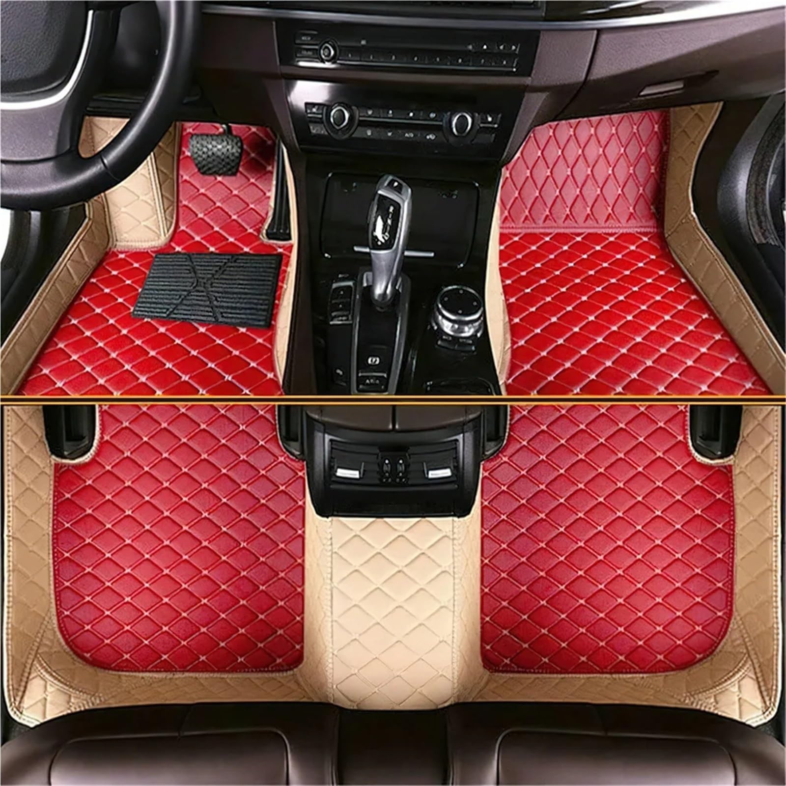 yuxinlugr Maßgeschneiderte Auto-Fußmatten, kompatibel mit Infiniti QX70 2014 2015 2016 2017 2018, Auto-Zubehör, Auto-Fußteppich(28-Red and Beige,RHD) von yuxinlugr