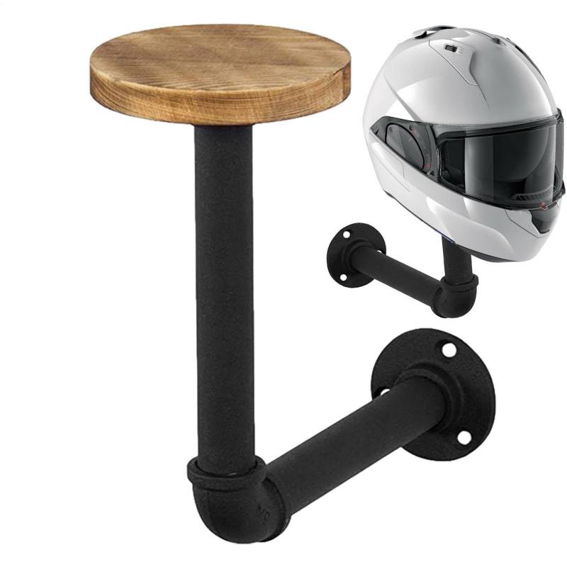 Bikee Wand-Metallhalterung – Aufbewahrung für Helme, Helm-Halter, rostfreie Motorradhelm-Halterung, Wasserrohr-Hut-Wandregal, Holz-Hutablage für Basebälle, 26 x 14 x 6 cm von yztju