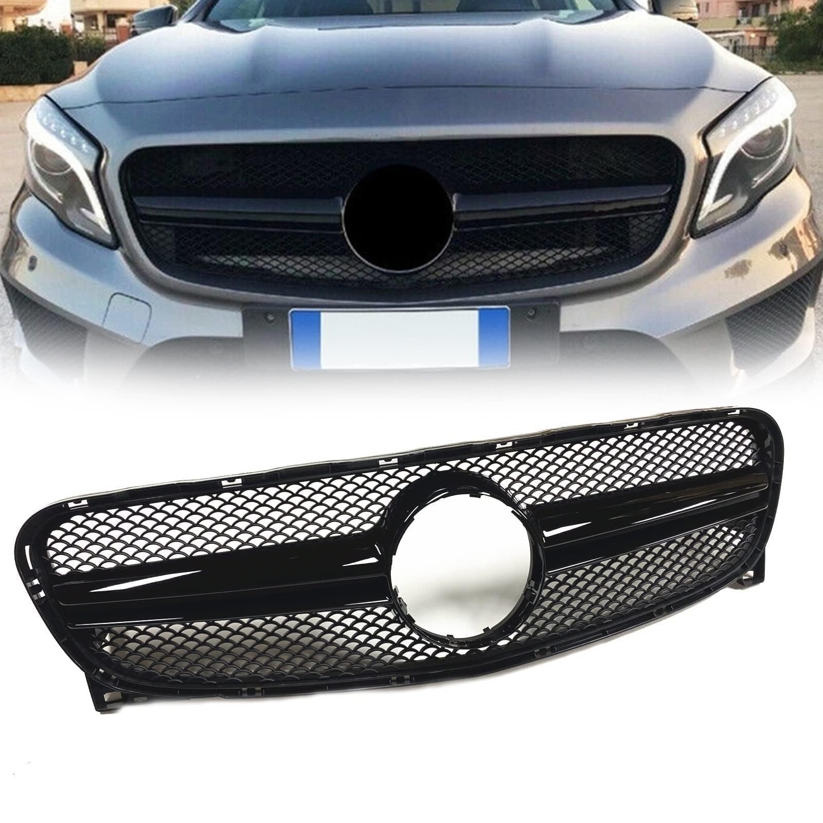 Kühlergrill Front Grill Für Benz C Class X156 GLA 180 GLA 200 GLA 250 GLA 45 2014-2016,Grid Style Front Grille GrillVehicle Parts Accessories von zanmeini