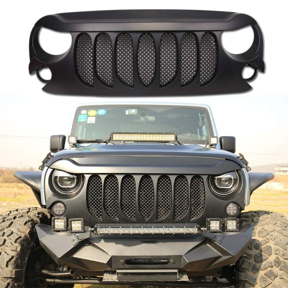 Kühlergrill Front Grill Für Jeep Wrangler 2007-2017 JK JKU,Grid Style Front Grille GrillVehicle Parts Accessories von zanmeini