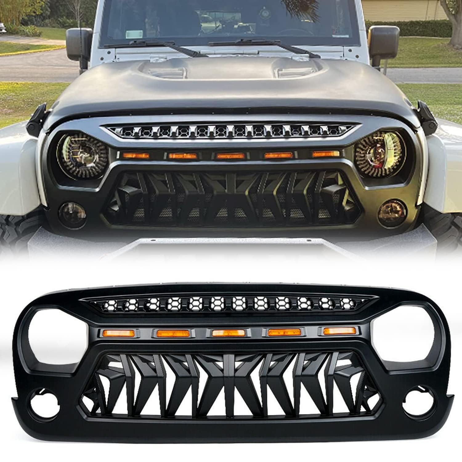 Kühlergrill Front Grill Für Jeep Wrangler JK 2007-2017,Grid Style Front Grille GrillVehicle Parts Accessories von zanmeini