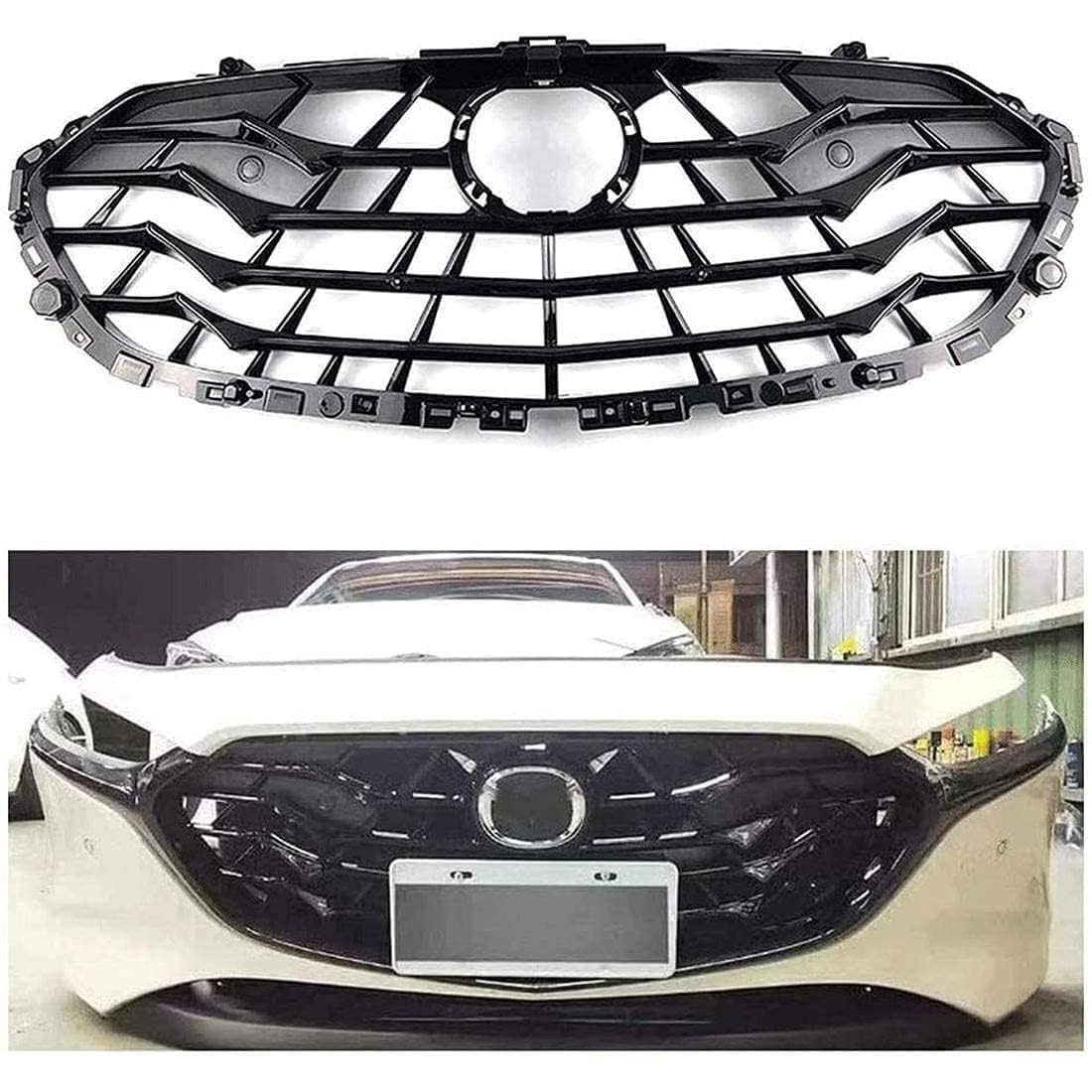 Kühlergrill Front Grill Für Mazda 3 Axela 2018 2019 2020,Grid Style Front Grille GrillVehicle Parts Accessories von zanmeini