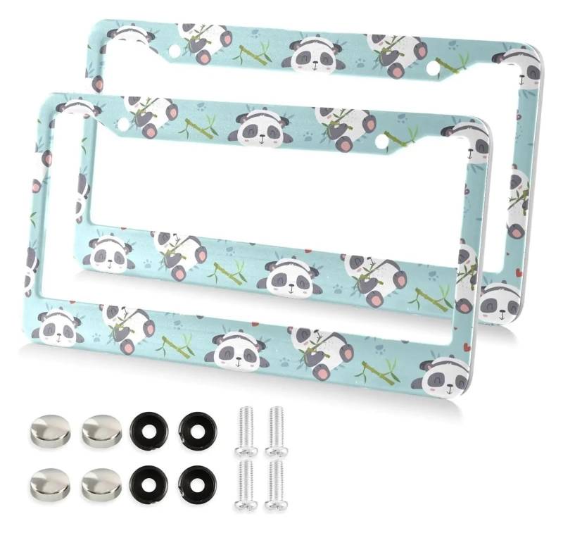 2er-Pack Auto-Kennzeichenrahmen, süßer Baby-Panda, schöne Bärentiere, Aluminium-Autozubehör mit 4 Löchern und Schrauben, 30,5 x 15,2 cm(10) von zhuhangyu