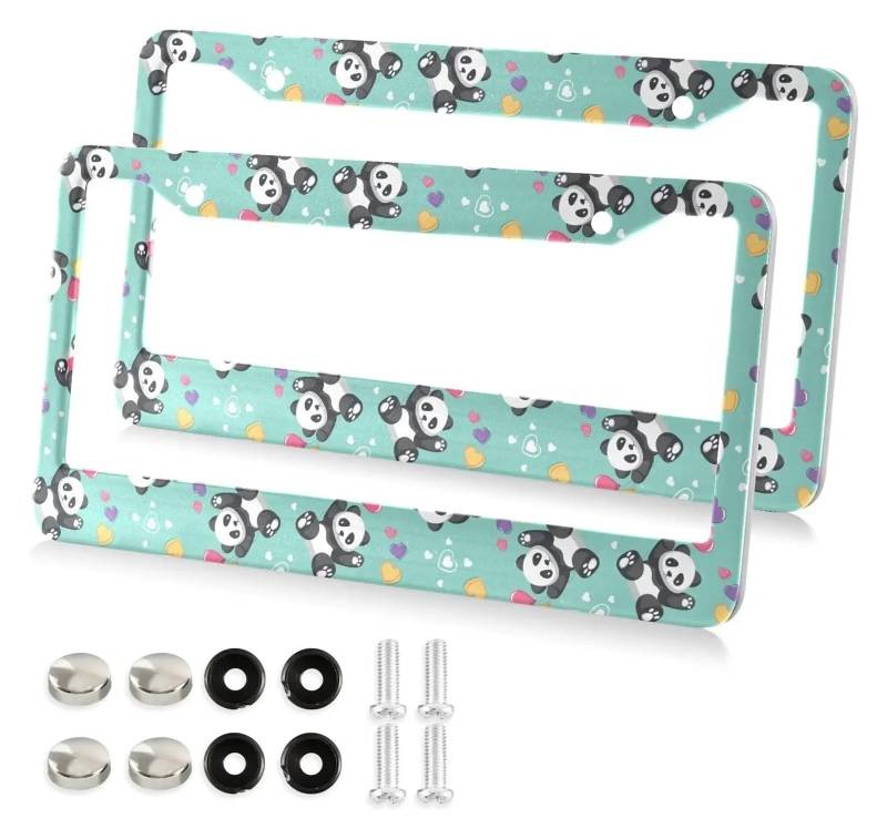 2er-Pack Auto-Kennzeichenrahmen, süßer Baby-Panda, schöne Bärentiere, Aluminium-Autozubehör mit 4 Löchern und Schrauben, 30,5 x 15,2 cm(9) von zhuhangyu