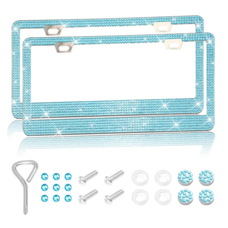 Motorrad 31 * 16 cm Bling Kristall Nummernschild Rahmen Frauen Strass Motorrad Nummernschild Rahmen Abdeckung Halter(Blue Diamond) von zhuhangyu