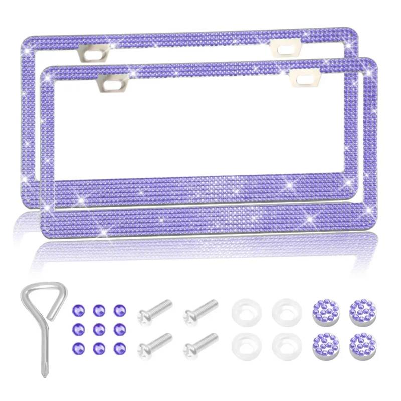 Motorrad 31 * 16 cm Bling Kristall Nummernschild Rahmen Frauen Strass Motorrad Nummernschild Rahmen Abdeckung Halter(Purple Diamond) von zhuhangyu