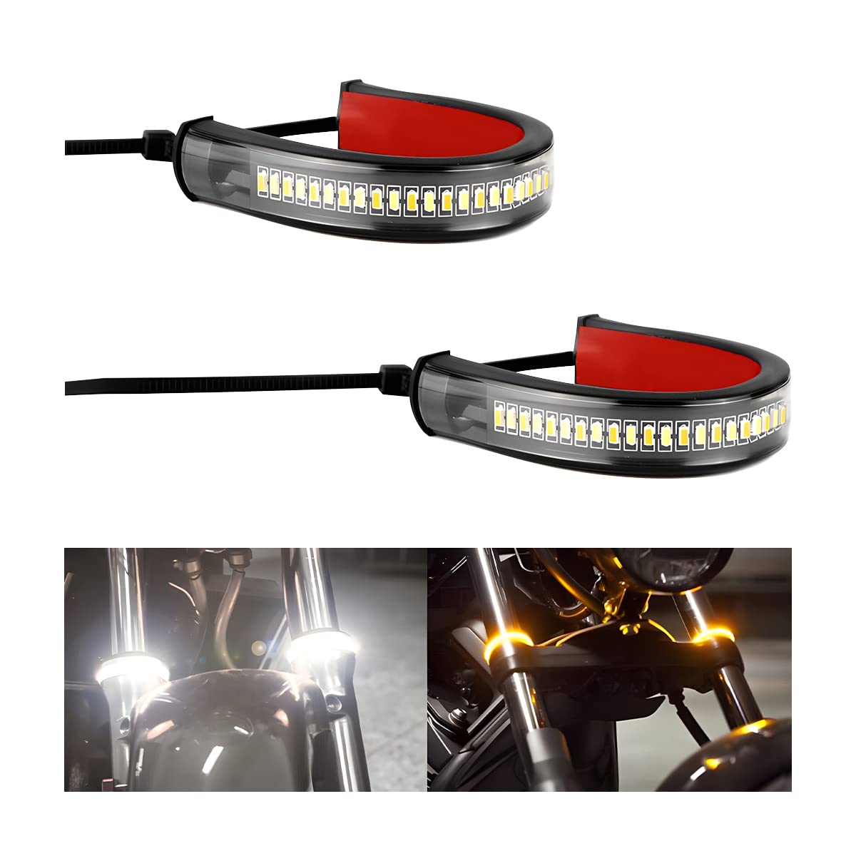 zipelo 2 Stück Motorrad LED Blinker flexibel zweifarbig weiß und bernsteinfarben Tagfahrlicht Wasserdicht Verstellbar von zipelo