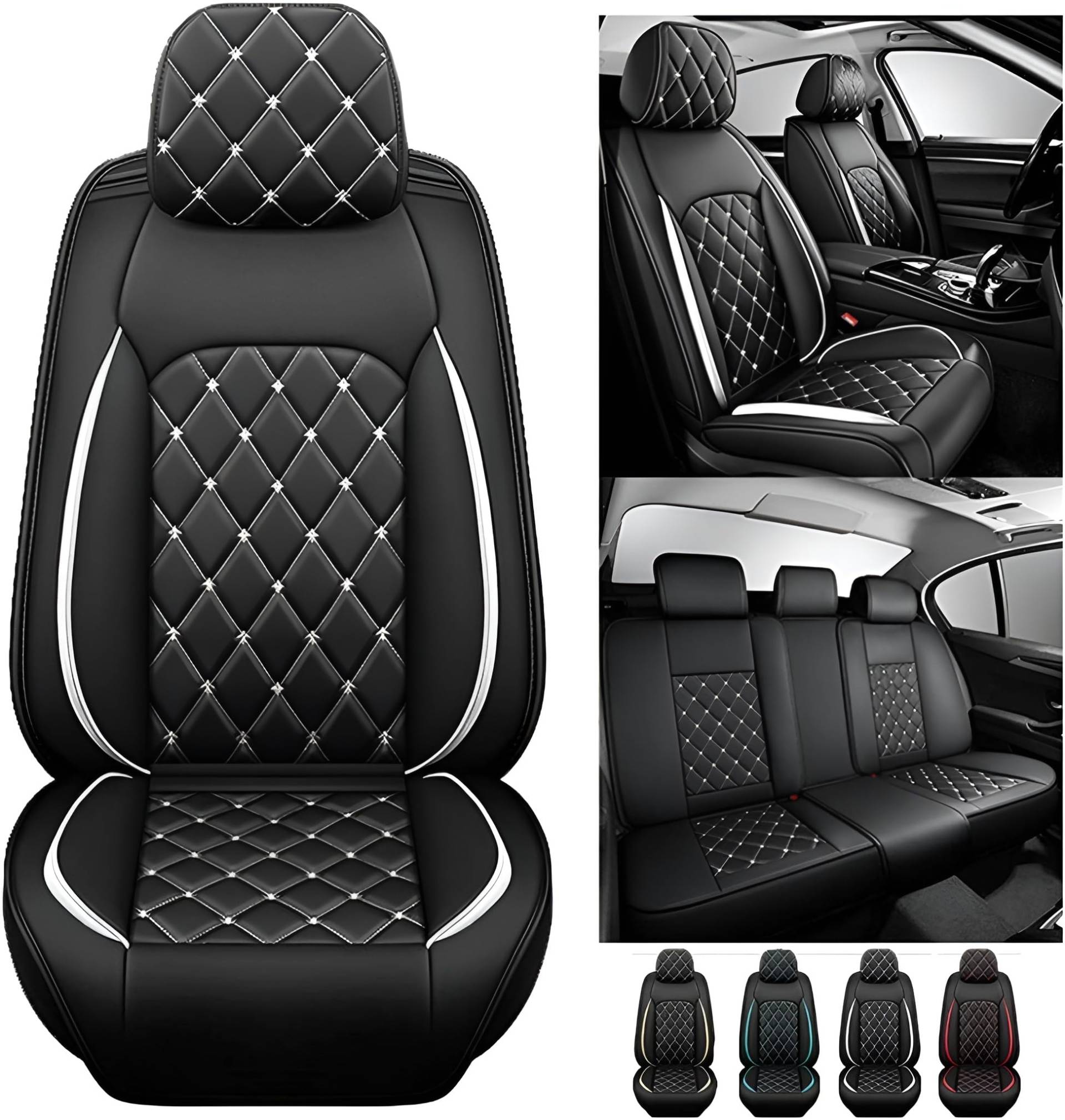 zjxhnb Auto Sitzbezüge für Hyundai i10 i-10 / i10 N Line 2013-2024, Full Surround Custom Vorne Hinten Leder Auto-Schonbezüge Sets Zubehör,A von zjxhnb