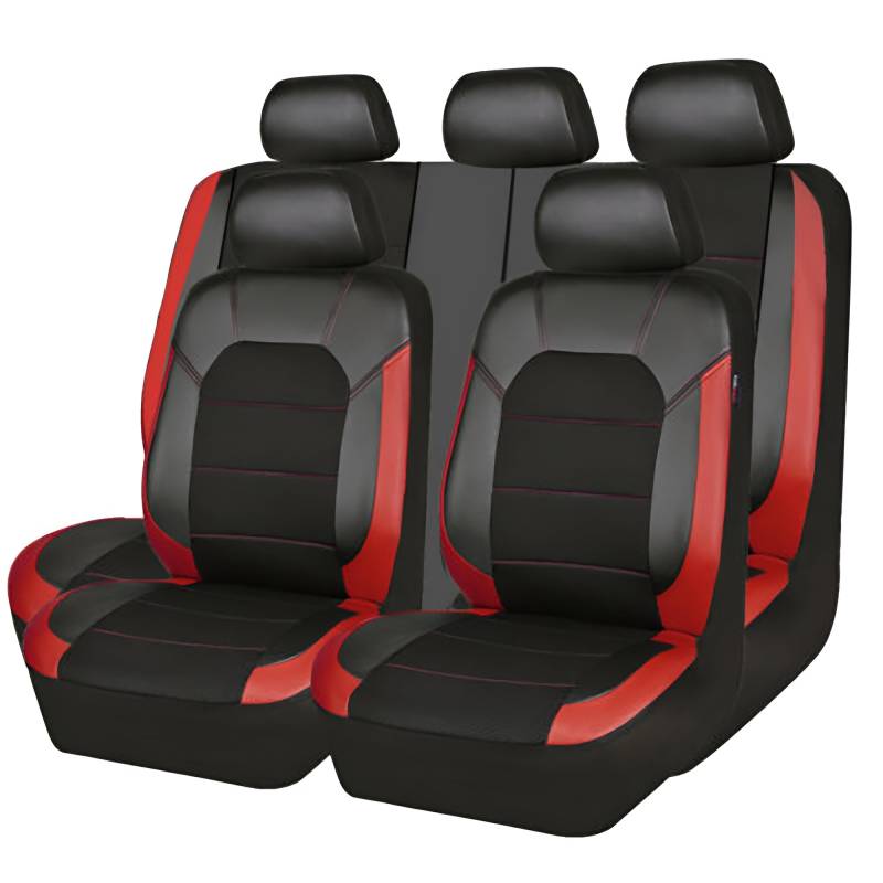 zjxmnb 9 PCS Auto Sitzbezüge Sets für Skoda Yeti (5L) 5-Door SUV 2009–2013, Vorne Und Hinten Sitzschoner Wasserdicht Atmungsaktiv Set Sitzkissenschutz Zubehör,A/Red von zjxmnb