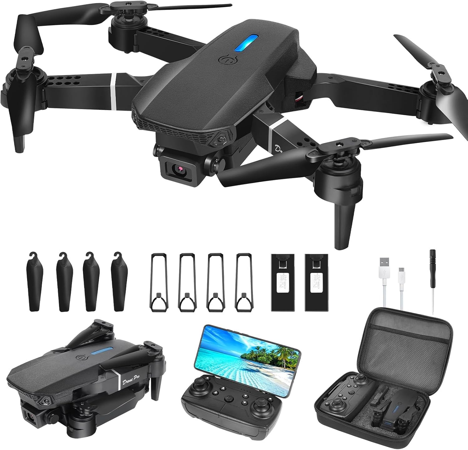 Drohne mit Kamera HD 1080P,Faltbare Drohne Lange Flugzeit,RC Quadcopter mit Tasche,3D Flip,One Key Start/Landen,Headless Mode,Flugbahnflug,Mini Drone Geschenk für Anfänger Kinder,mit 2 Batterien von zoeyzoey