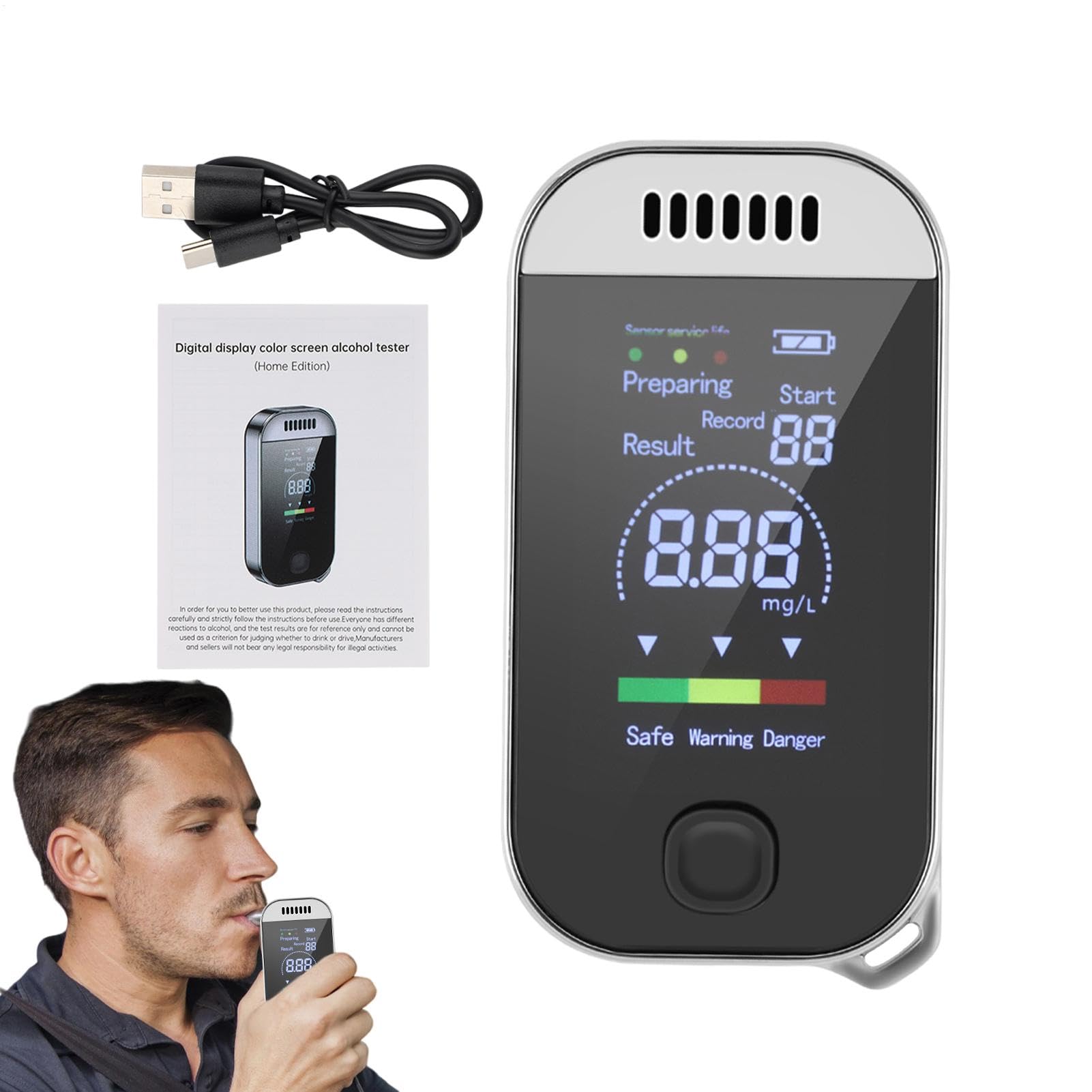 zwxqe Breathalyzer Alcohol Tester, Digital Display Alcohol Breath Tester, Multifunctional Breathalyzer Non Touch Detection, Alcohol Breath Analyzer for Sober, 1.2x0.53x2.31 Inches von zwxqe