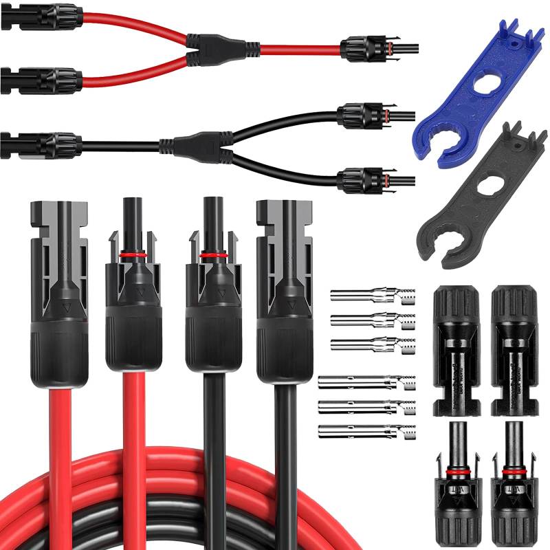 zycBernoi 2M X 2 Solarkabel Zubehör Set, 4MM² Solarkabel Verlängerungskabel, Solarkabel Y-Verteiler, PV Kabel, IP67 Photovoltaik Kabel mit Solarstecker von zycBernoi