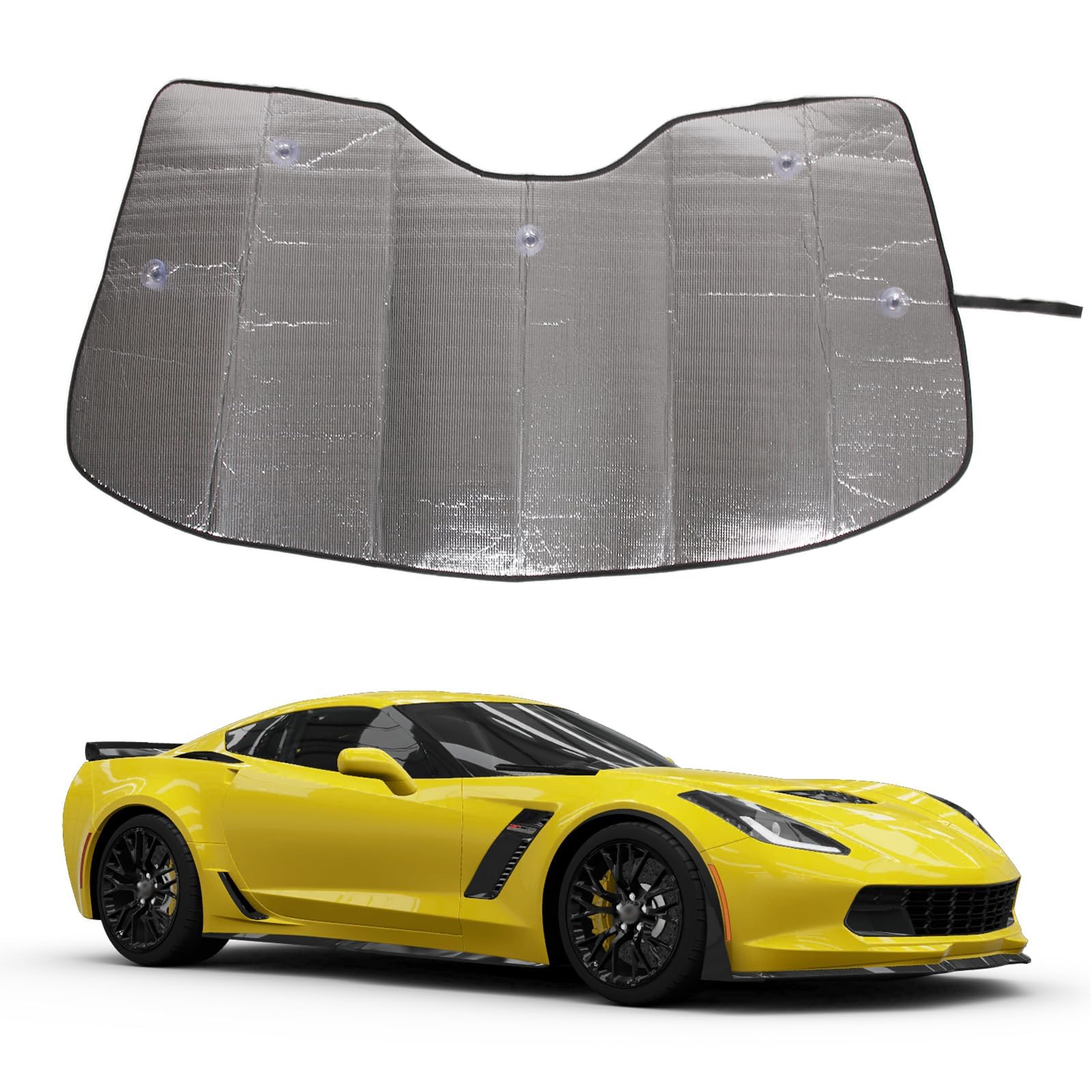 Auto-Frontscheiben-Sonnenschutz für Co-rvette C7 2014-2019, Frontscheiben-Sonnenschutz Blockiert UV-Strahlen, Sonnenschutz für Auto, Einfach zu Falten und zu Verstauen von zzbFee